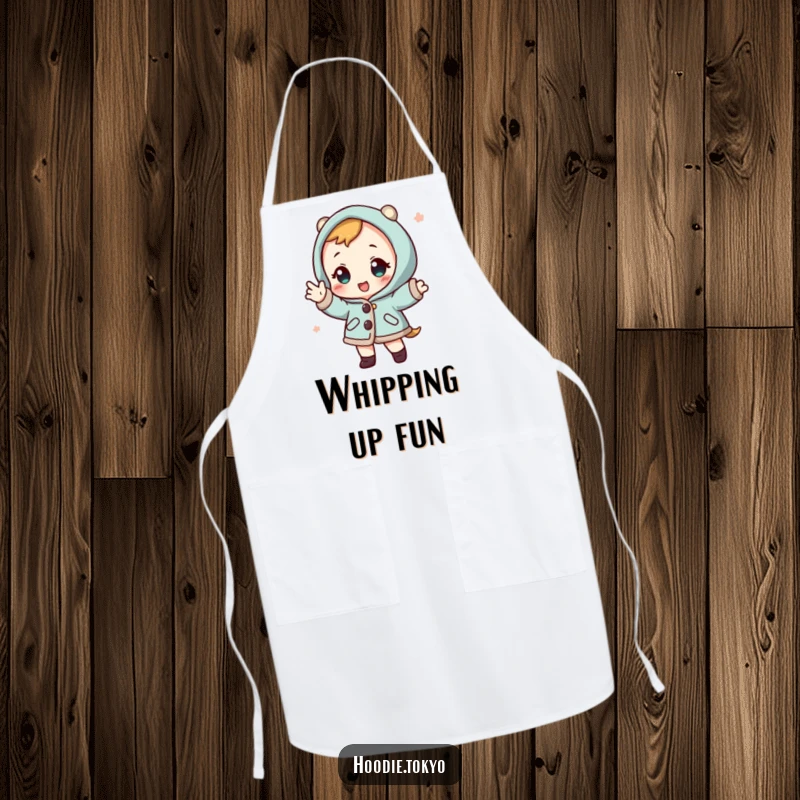 Funny character wearing a happi coat, striking a playful pose, ideal for a humorous and functional apron.