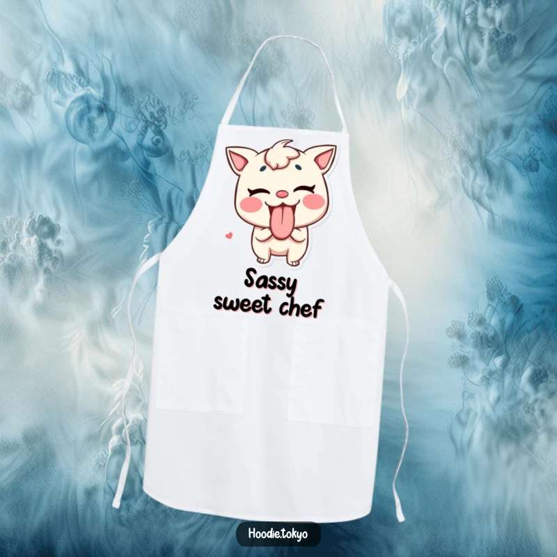 Funny Tongue Out Apron: A mischievous character playfully sticking its tongue out like candy, designed for playful and protected kitchen activities.