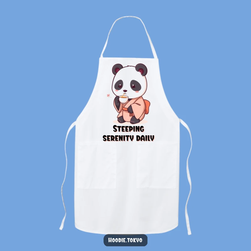 Funny Panda Kimono Apron: Round Panda Chef Sipping Tea, Kitchen Fun, Perfect Funny Gift