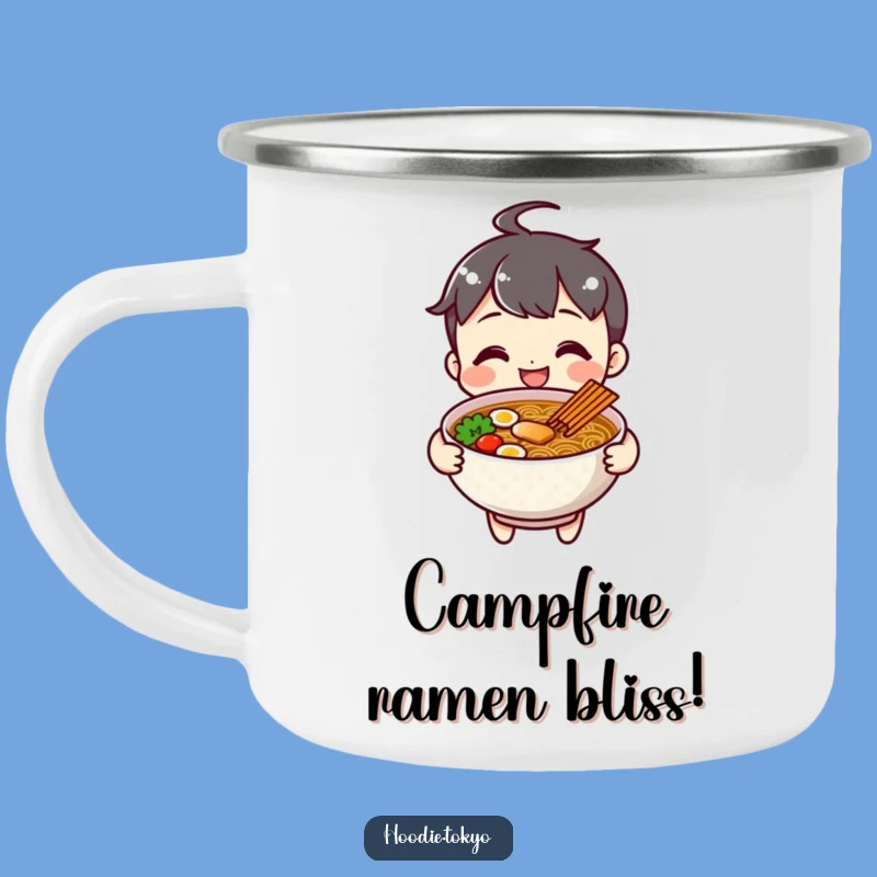 Funny Cheerful Ramen Character Camping Mug, Outdoor Noodle Delight