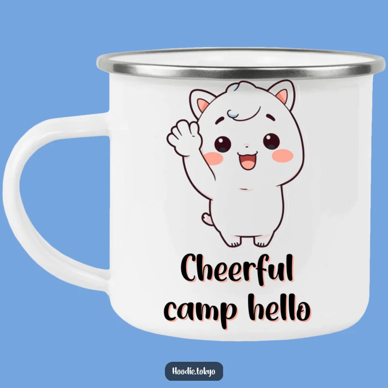 Funny Kawaii Character Camping Mug: Cheerful Camp Greetings, Hilarious Outdoor Gift