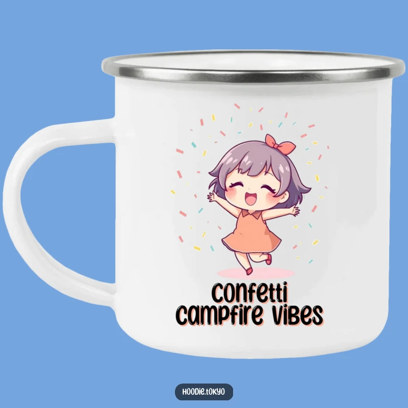 Funny Dancing Confetti Camping Mug: Festive Character Drinkware, Unique Funny Gift