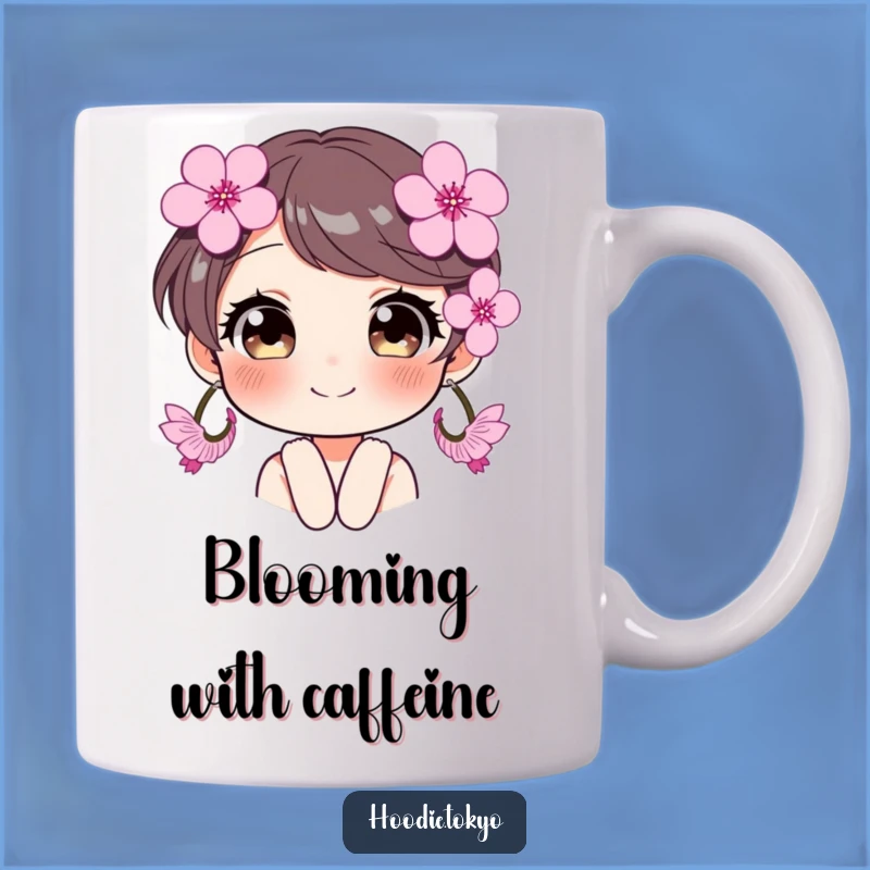 Funny Sparkling Blossom Earrings Mug - Cheerful Character, Sparkling Eyes Gift
