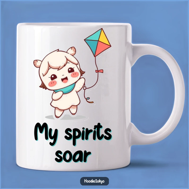 Funny Kawaii Kite Flying Mug - Giggling Character Outdoor Fun Gift