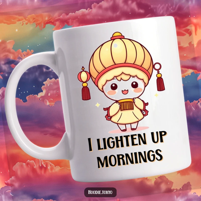 Funny kawaii character in a festive lantern, beaming with joy, holding a glowing light, cute and happy, perfect for gifting.