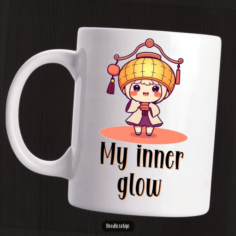 Funny Kawaii Mug: Cute character in a giant lantern, beaming with happiness and bright, festive energy.