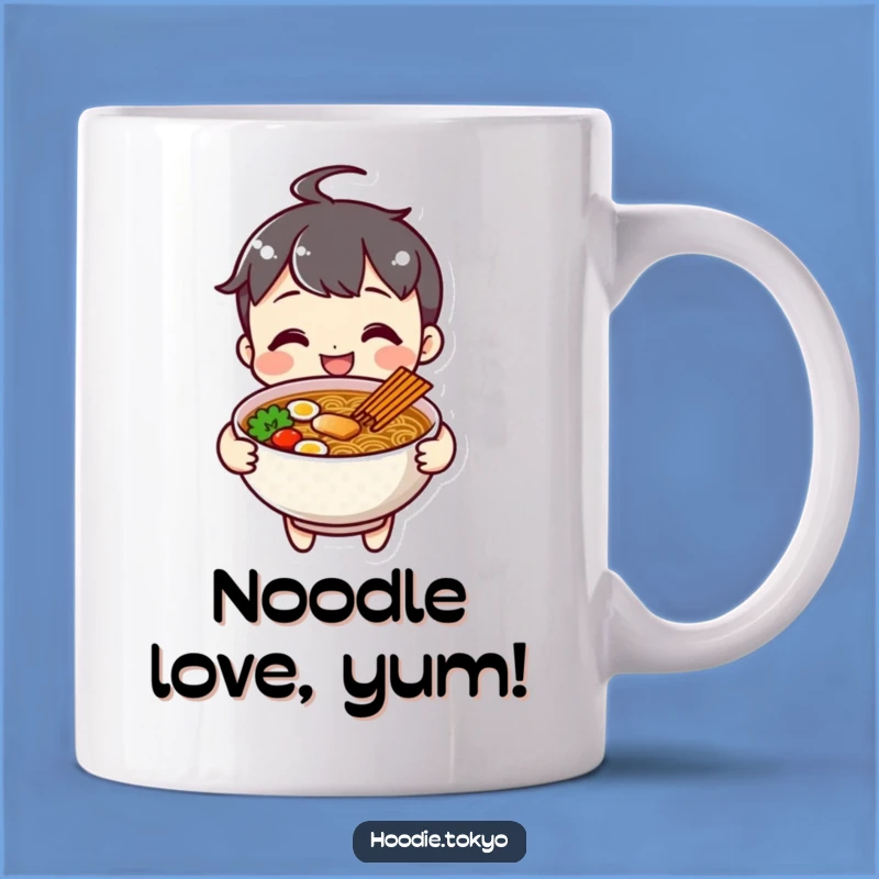 Funny Cheerful Ramen Character Mug, Delicious Bowl Offering Gift