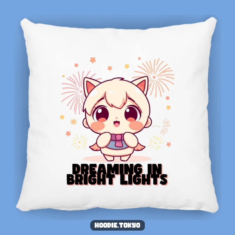 Funny Pillow: Kawaii Character's Fireworks Joy, Comfy and Celebratory