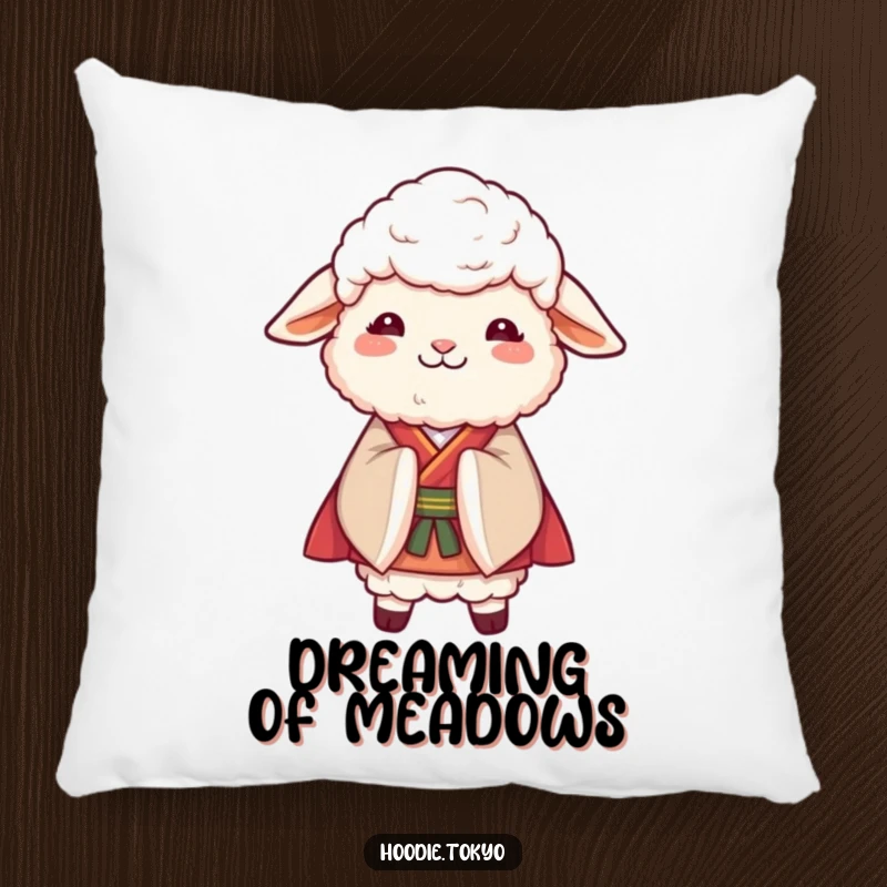 Funny Sheep Kimono Pillow: A plush pillow with a fluffy sheep in a kimono bowing gracefully, adding comfort and a touch of humor.