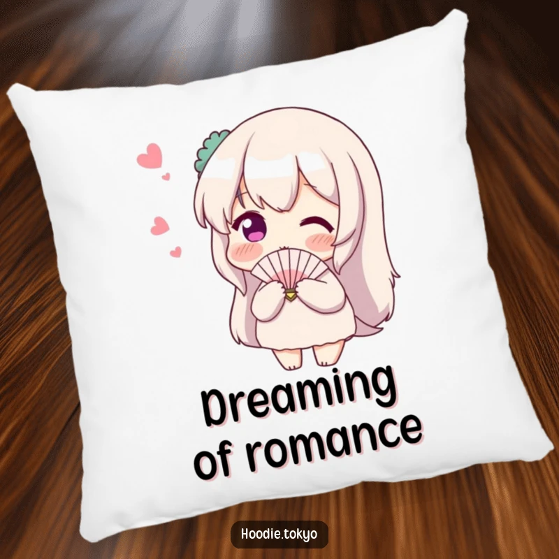 Funny Shy Fan Pillow: A plush cushion with a blushing character fluttering a tiny fan, looking shy.