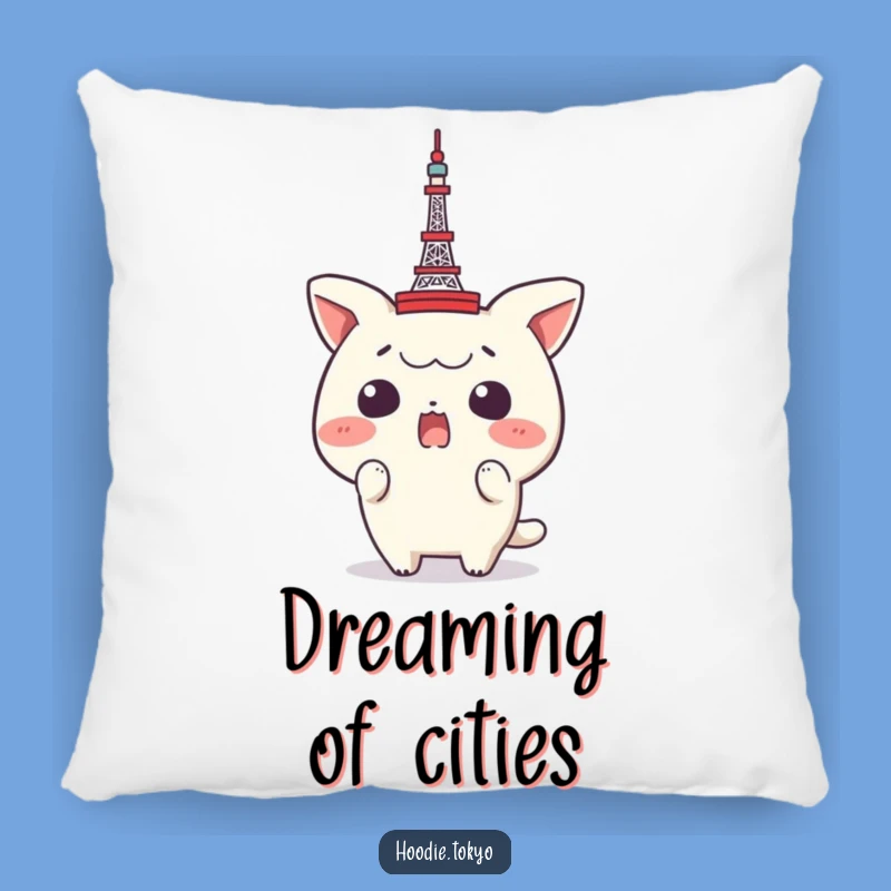 Funny Surprise Tokyo Tower Pillow: Cozy Shocked Character Cushion, Quirky Decor