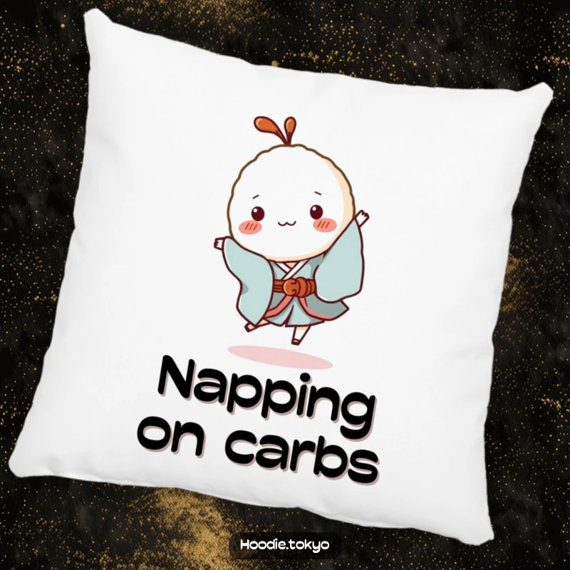 Funny Rice Ball Kimono Pillow: A soft pillow with a tiny rice ball character in a kimono hopping playfully, adding comfort and charm.
