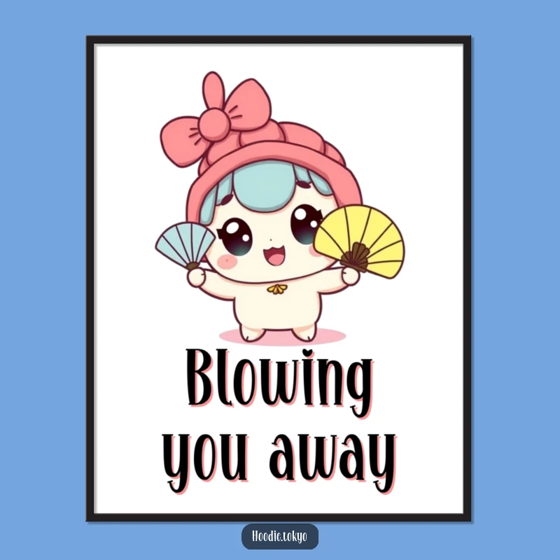 Funny Kawaii Fan Waving Digital Art - Wide-Eyed Character Cool Decor File