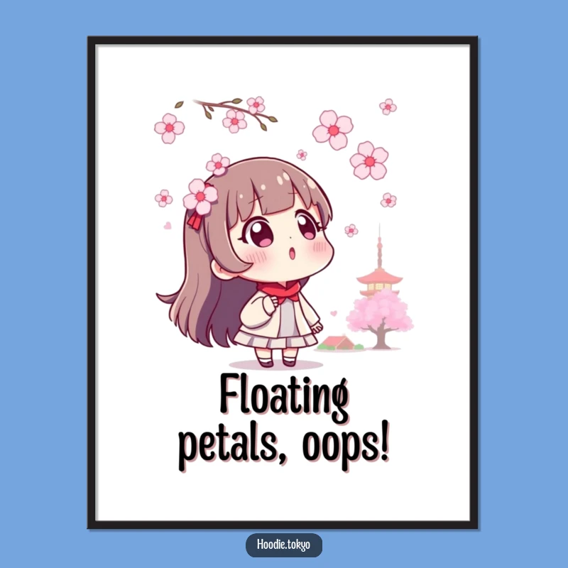 Funny Surprised Tokyo Character Digital Art, Cherry Blossom Wonder Print