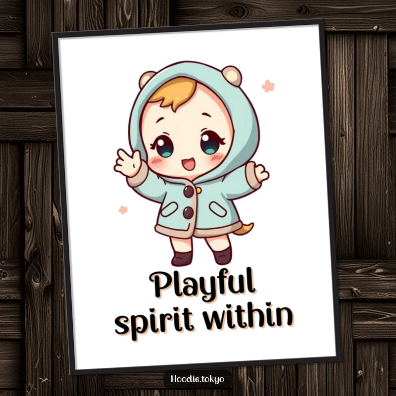 Funny cute character in a Japanese happi coat striking a playful pose, a lively and humorous digital art print.