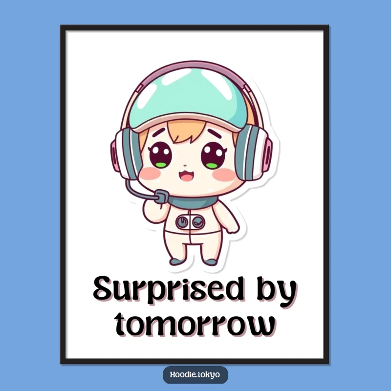 Funny Kawaii Headset Digital Print - Instant Surprised Art for Tech Decor