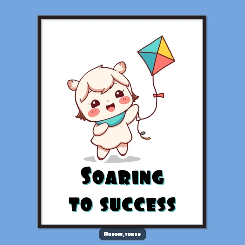 Funny Kawaii Kite Flying Digital Art - Giggling Character Joyful Decor File