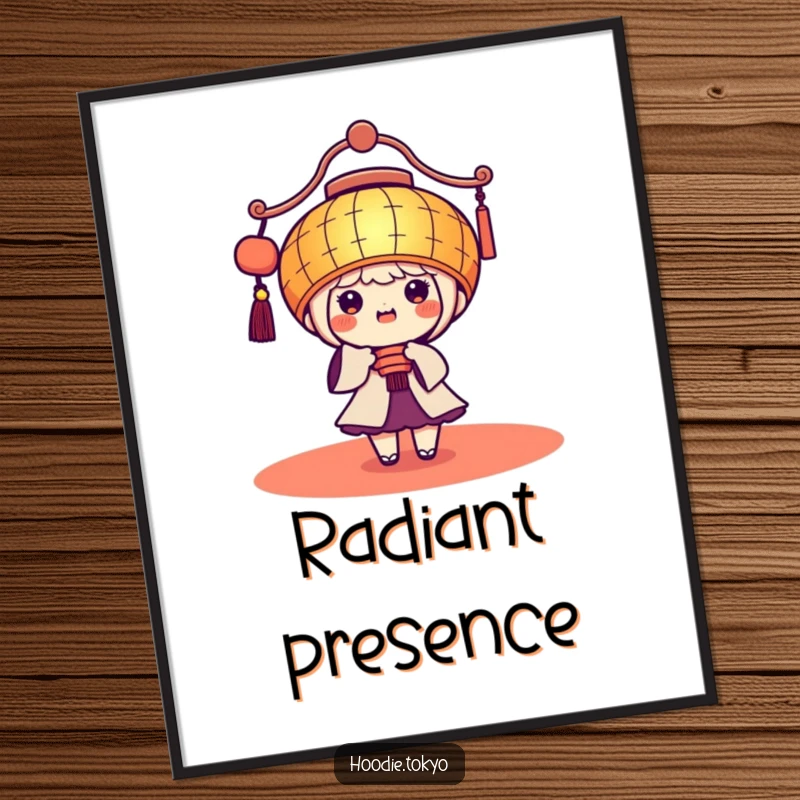 Funny Kawaii Digital Art: Cute character in a giant festive lantern, beaming brightly, instant festive joy.