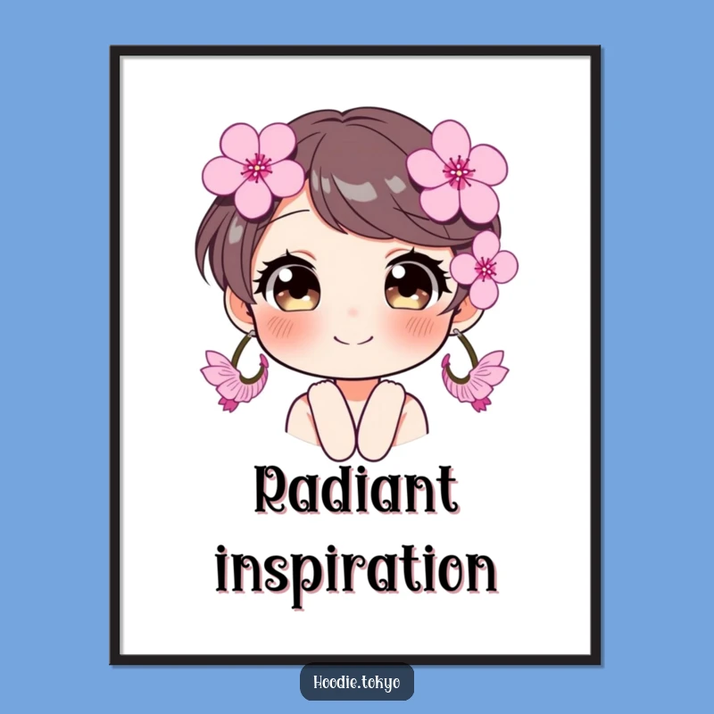 Funny Sparkling Blossom Digital Art - Cherry Blossom Earrings Character, Instant Gift