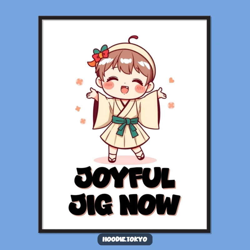 Funny Playful Japanese Character Digital Art, Dance Celebration Print