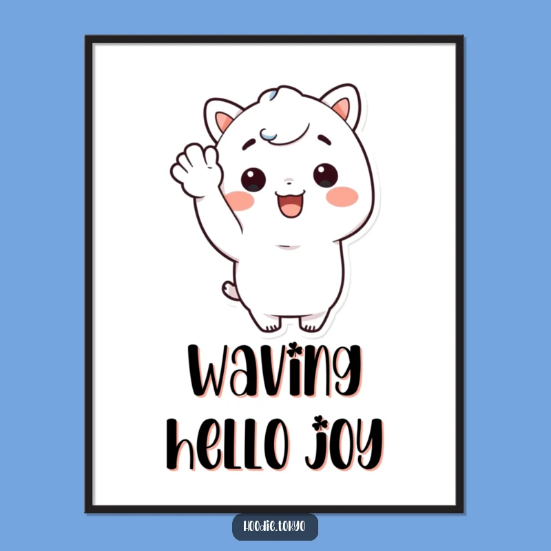 Funny Kawaii Character Digital Art: Cheerful Wave Print, Hilarious Wall Decor Gift