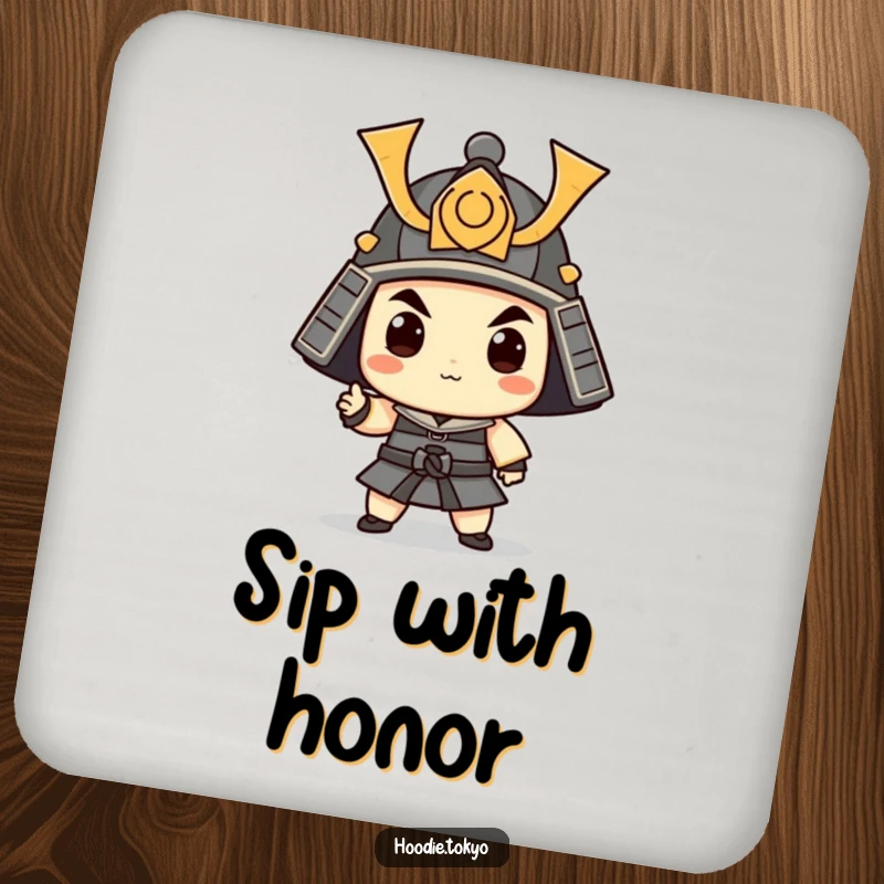 Funny Samurai Coasters: A set of coasters featuring a whimsical character in a samurai helmet striking a comical pose.