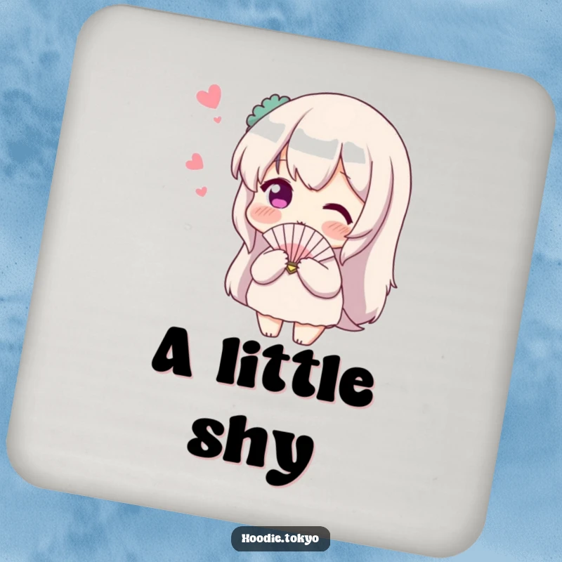 Funny Shy Fan Coasters: A set featuring a blushing character with a tiny fan, looking shy.