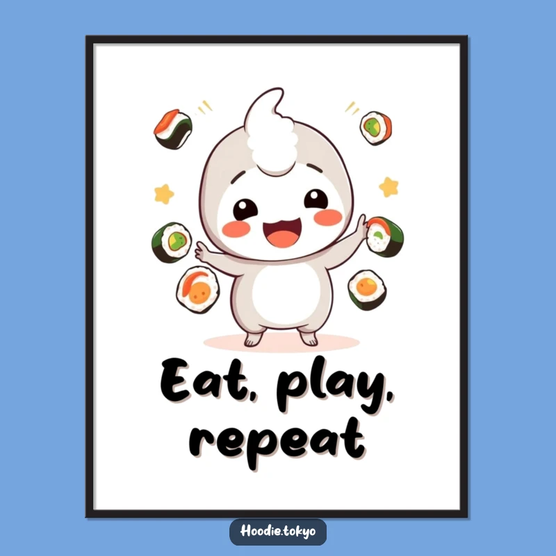 Artful Sushi Kawaii Poster: Funny Playful Juggler Wall Art Gift