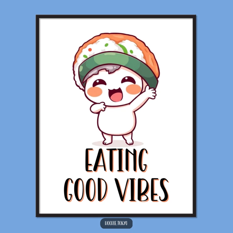 Funny Kawaii Sushi Hat Poster - Hilarious Wall Art for a Cheerful Vibe