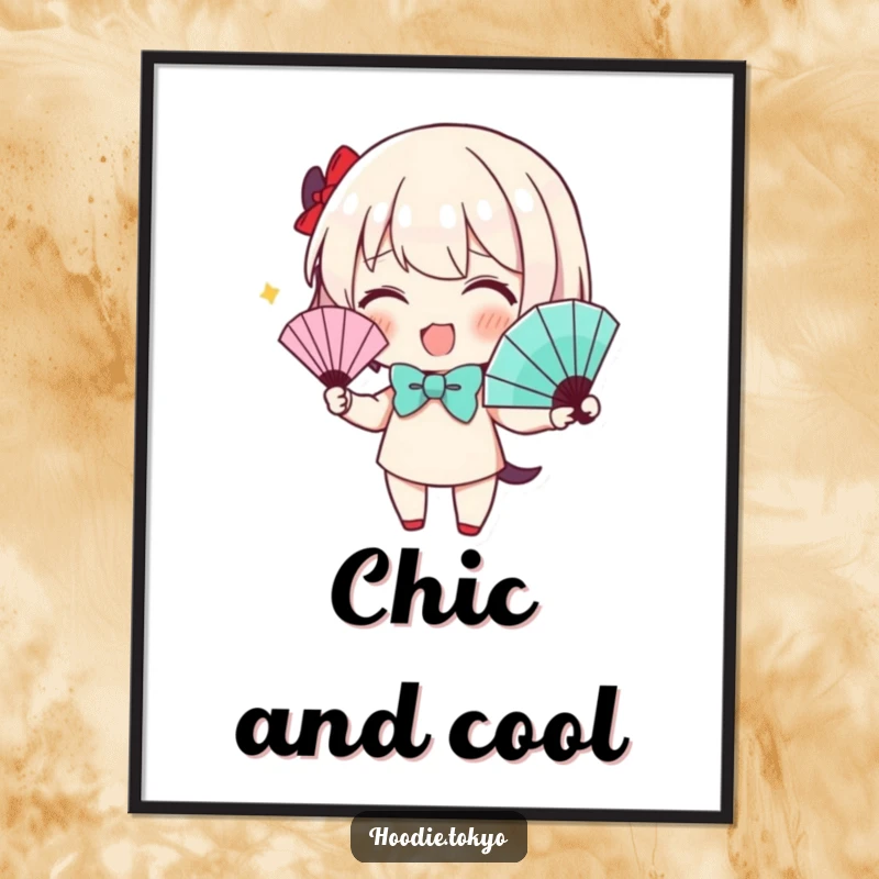 Funny Poster: Character wearing a cute bow tie energetically waves a fan, exuding sophisticated humor and charm.