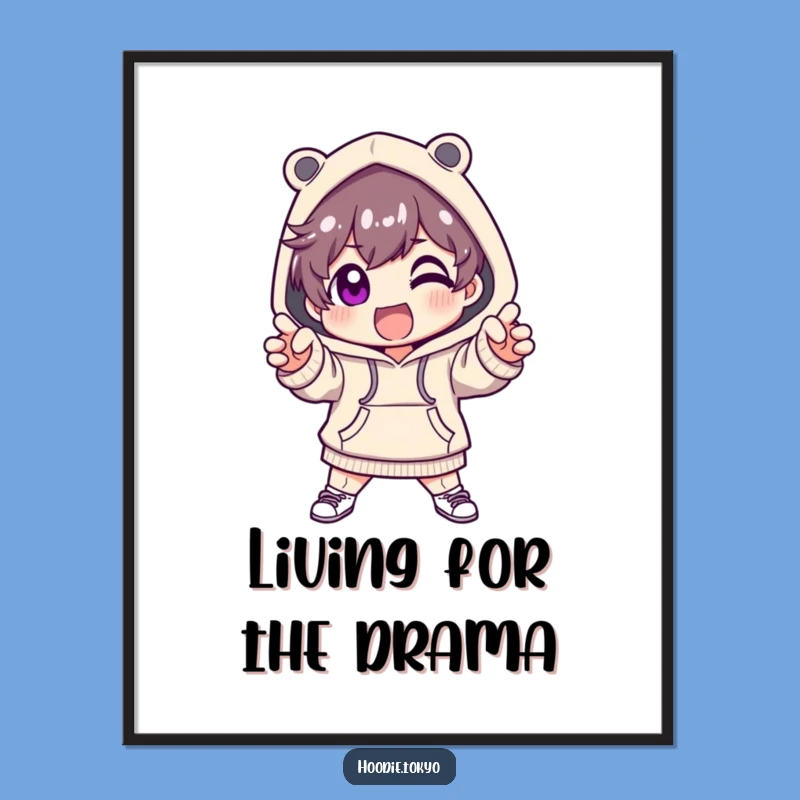 Funny Fashion Hoodie Character Poster: Dramatic Pose Art, Hilarious Decor