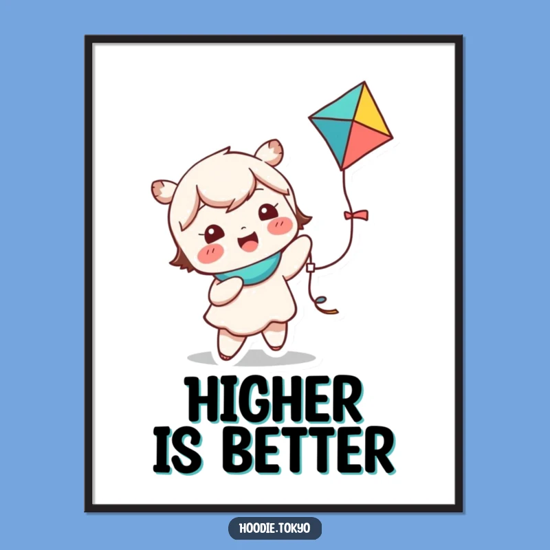 Funny Kawaii Kite Flying Poster - Giggling Character Joyful Wall Art