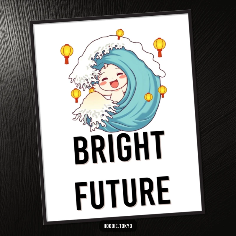 Funny Poster: Character with a happy wave is surrounded by enchanting glowing lanterns, creating a festive and welcoming atmosphere.