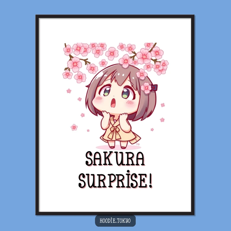 Funny Tokyo Blossom Poster: Surprised Character's Cherry Blossom Serenity - Perfect Funny Gift