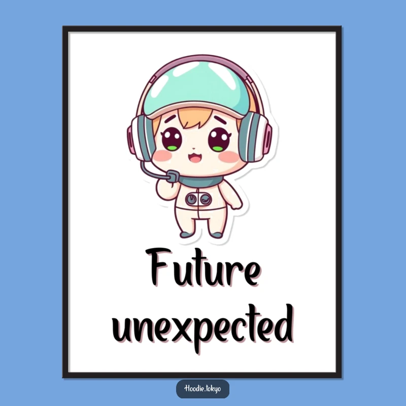 Funny Kawaii Headset Poster - Surprised Art for Futuristic Wall Decor