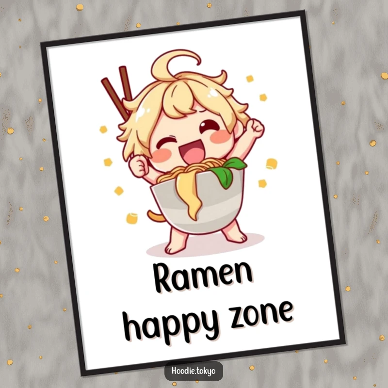 Funny ramen kawaii poster with a happy character posing with noodles, great funny gift.