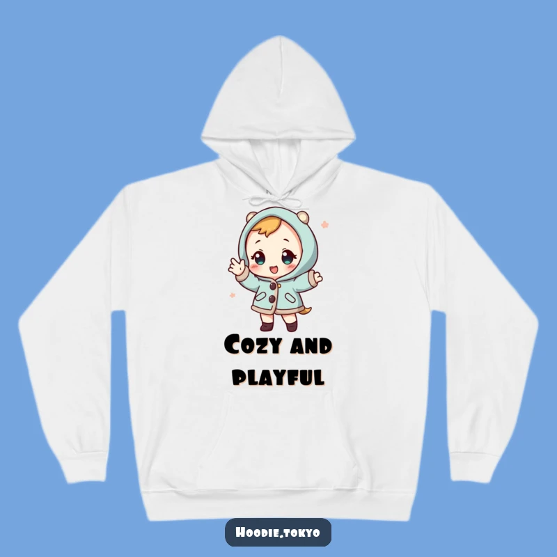Funny Happi Coat Character Hoodie - Cozy Japanese Style, Playful Pose Gift