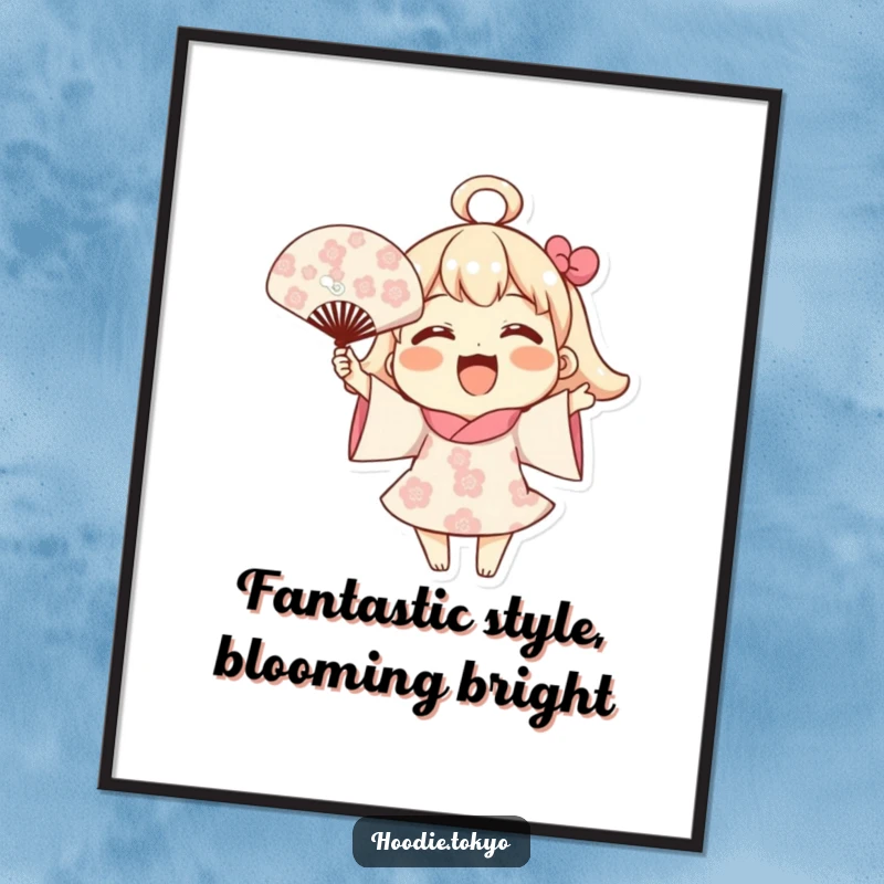 Funny Free Printable Wall Art: Joyful Character Enthusiastically Waving Fan with Blooming Pattern, Cheerful Art