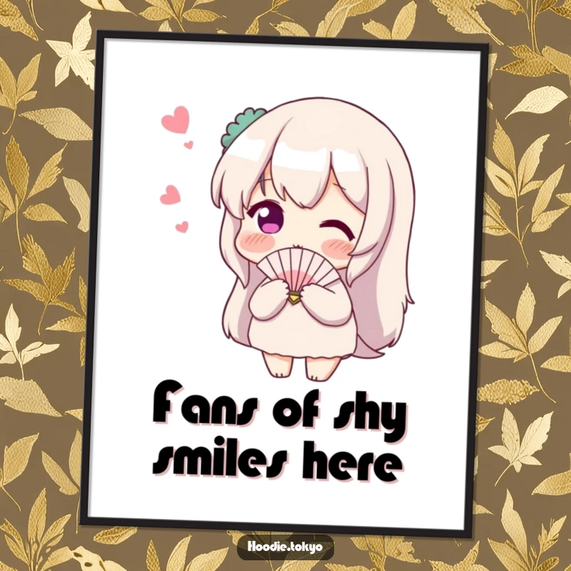 Funny Free Printable Wall Art of a blushing character shyly fanning themselves while glancing at an unseen admirer.