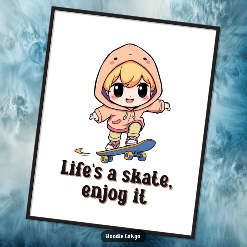Funny Free Printable Wall Art: a character in a bright hoodie skates with unwavering concentration.