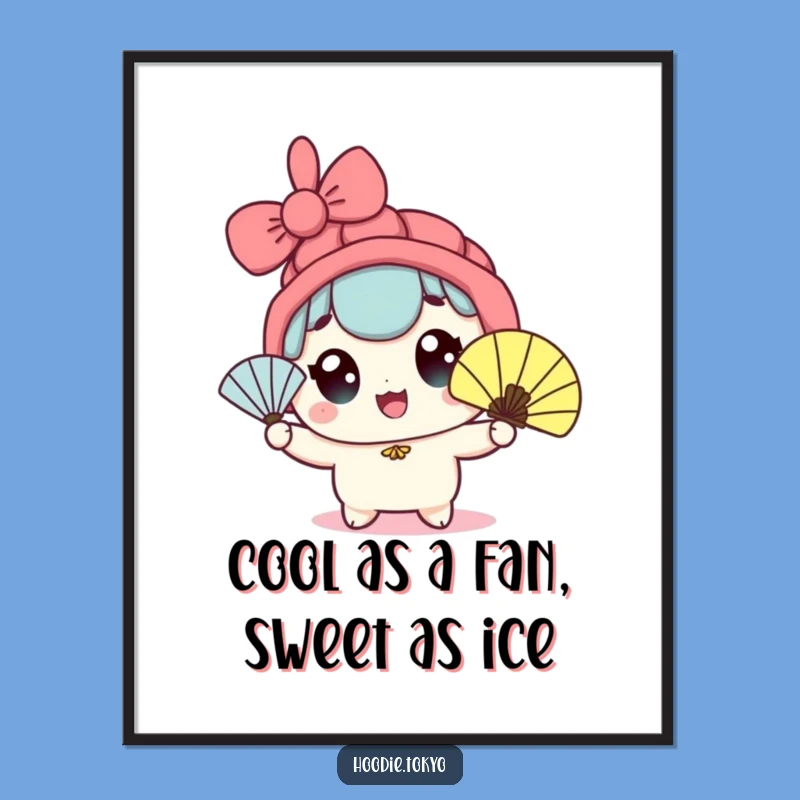 Funny Free Printable Wall Art: Kawaii Fan Waving Decor, Downloadable Art Gift