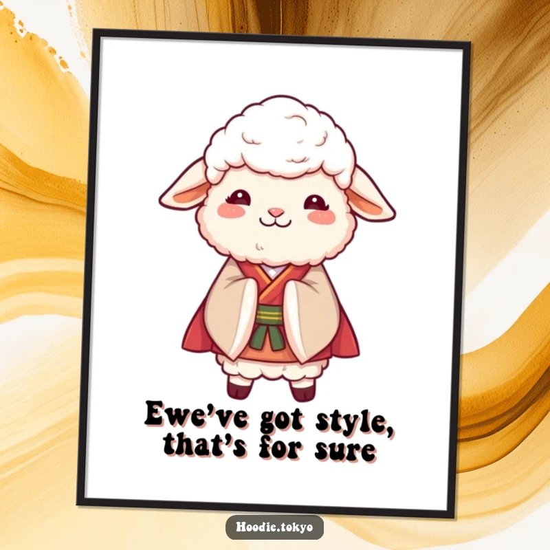 Funny Free Printable Wall Art: A fluffy sheep in a kimono bows gracefully, adding elegant and humorous charm to decor.