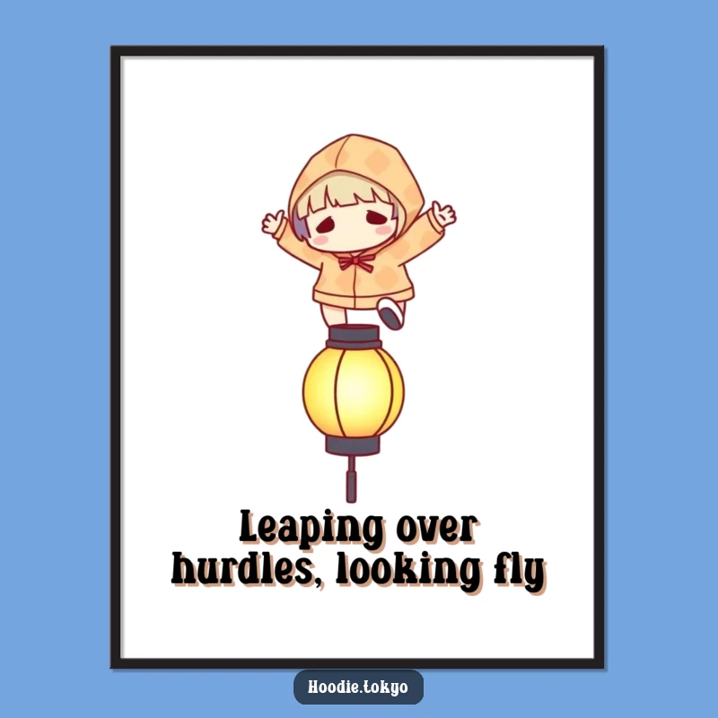 Funny Free Printable Wall Art: Leaping Hoodie Character, Glowing Lantern, Downloadable Decor