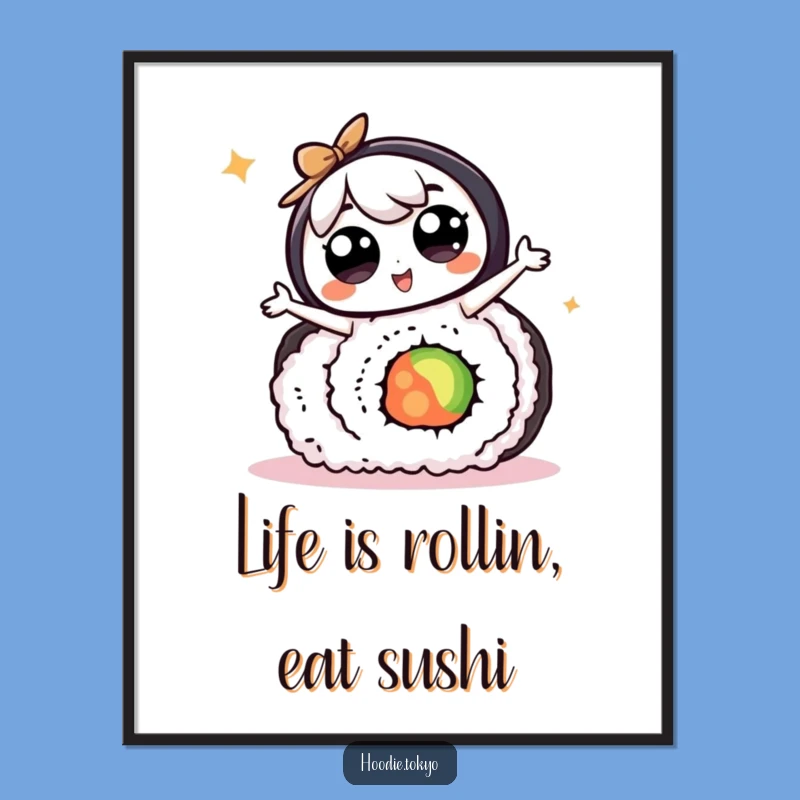 Free Printable Wall Art: Funny Sushi Dancer - Humorous Kawaii Downloadable Art