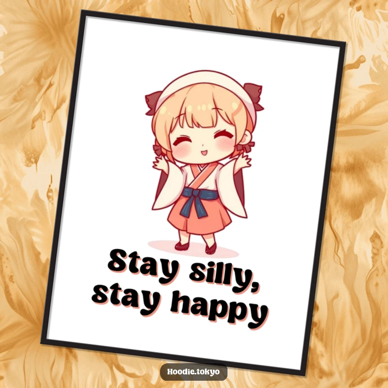 Funny Free Printable Wall Art: Playful character in an authentic Japanese outfit captured mid-silly dance, full of energy and humor.