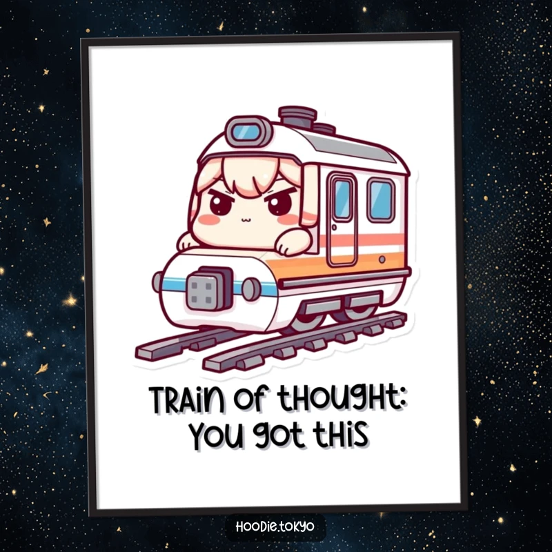 Funny Free Printable Wall Art: Determined Kawaii character races on a miniature bullet train, bringing energetic vibes.