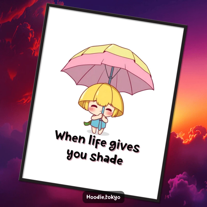 Funny Free Printable Wall Art: A character is playfully hiding behind an oversized, cartoon umbrella, creating a humorous scene.