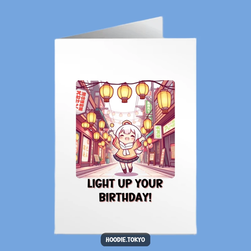 Free Printable Birthday Card: Kawaii Juggling Lanterns Tokyo Fun Gift