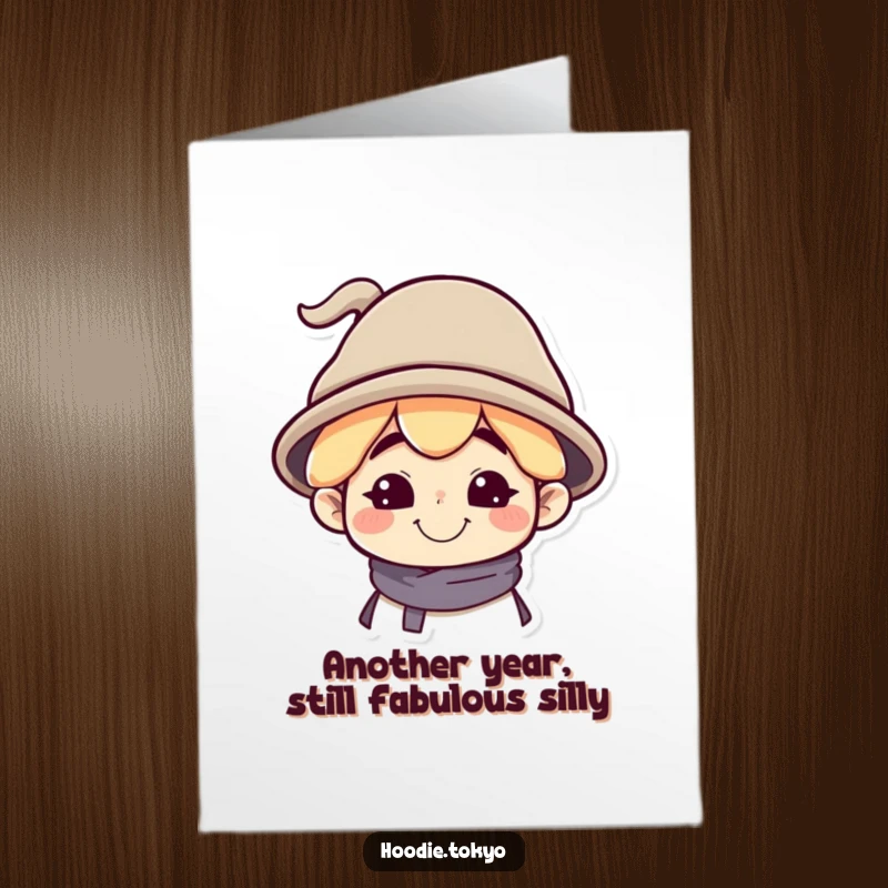 Funny free printable birthday card featuring a character with a silly grin and a tilted, oversized hat, ready for party fun.