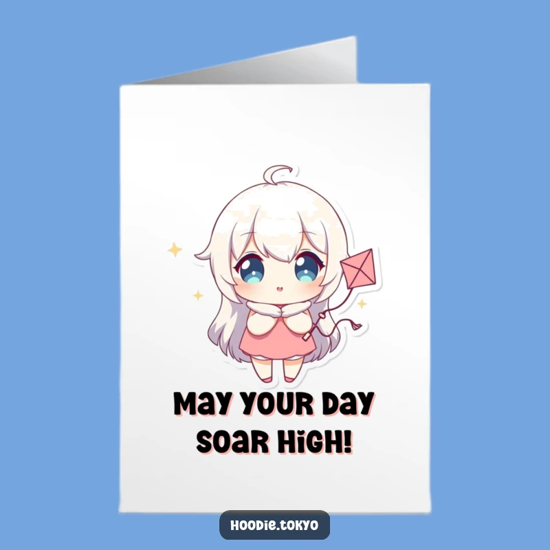 Free Printable Birthday Card: Sparkling Kite Character Funny Downloadable Gift